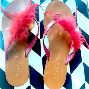 Red Christian Dior Ethnie Feather Flip Flops Sandals-NWT